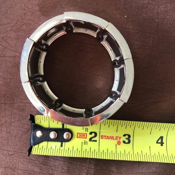 Silver-tone, Thick, Stretchy, Elasticized, Cuff Bracelet, Approximately 3" - Picture 7 of 8